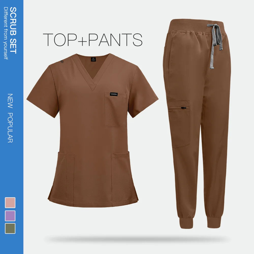 Unisex short sleeved surgical scrub set, skin care and operating room medical staff uniforms, isolation gowns