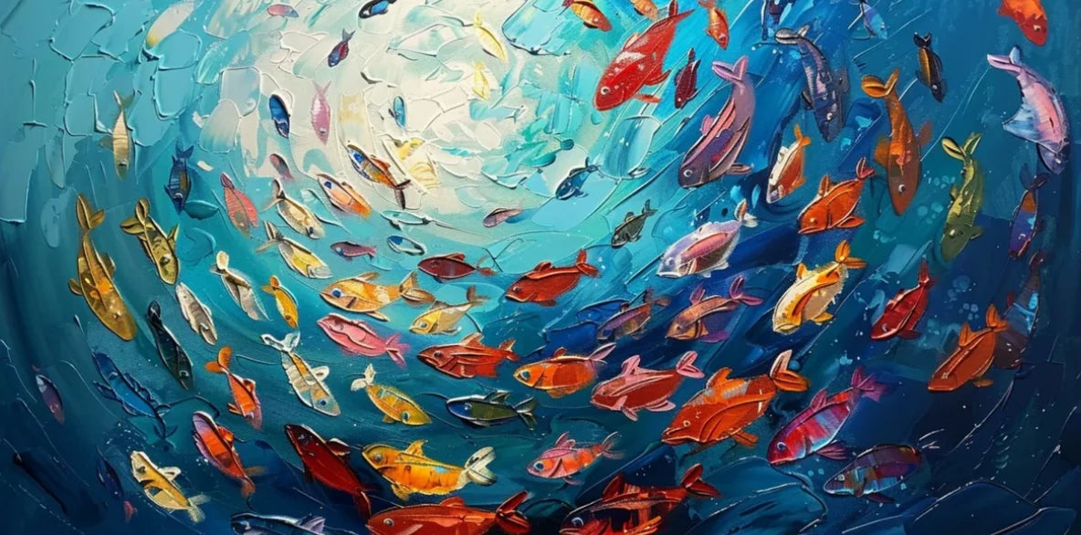 Abstract Blue Sea Fish Canvas Painting Nordic Art Graffiti Large Size Posters Print Modern Living Room Home Decoration Picture