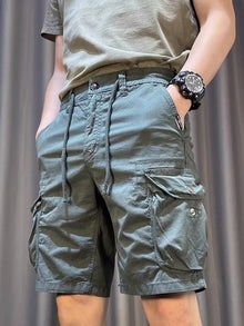 Big Pocket Men's Cargo Shorts Casual Work Pants Loose Fit High Street Short Pants Clothing Drawstring Sports Male Outfit Shorts
