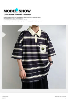 2024 New Summer Men POLO Shirt Trend Loose Clothing Students Short-sleeved T Shirt Tops Round Neck Five-quarter Sleeve Harajuku