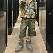 3D Candy Chain Print Baggy Jeans Shorts for Men Streetwear Summer Wide Leg Patchwork Casual Loose Knee Length Pants Oversized