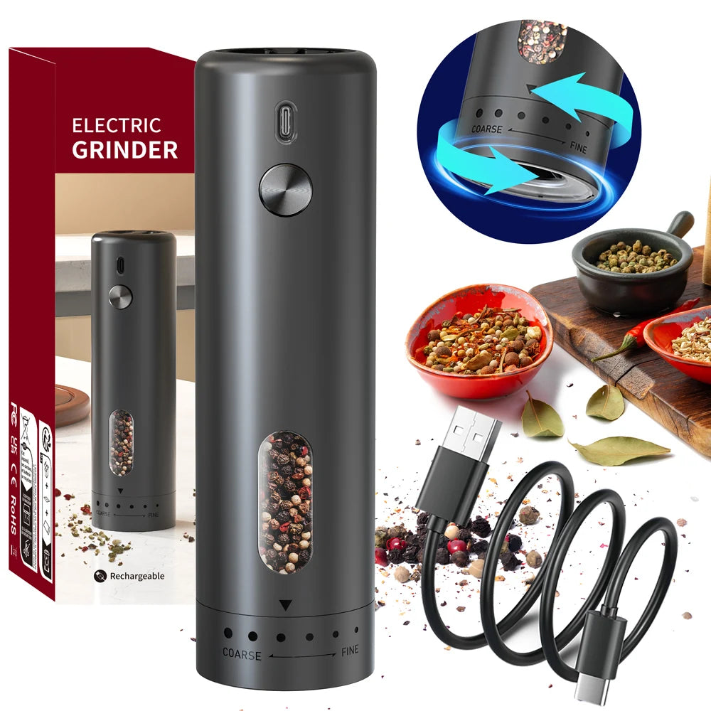 1 pièce/2 pièces mini moulin à poivre automatique rechargeable par USB, moulin à sel et à poivre à mouture réglable pour épices de cuisine