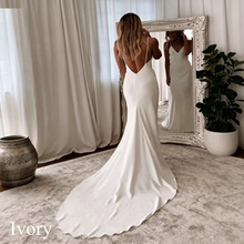 Customized Modern Simple Satin Wedding Dresses V-neck Spaghetti Straps Backless Formal Pleated Bridal Grown vestidos Sweep Train