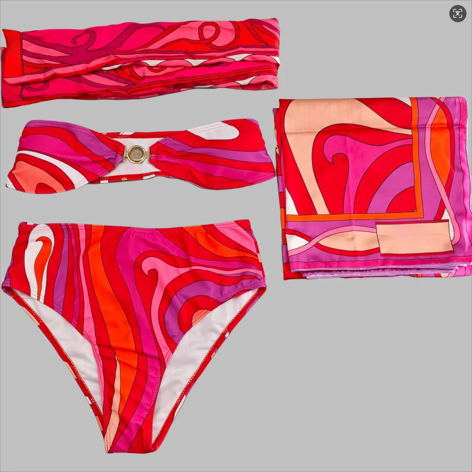 2026 Fashion Design Women's Red Scarf Sling Swimsuits Classic Brand Lady Scarf Bikini Sets with Letter Signature Logo