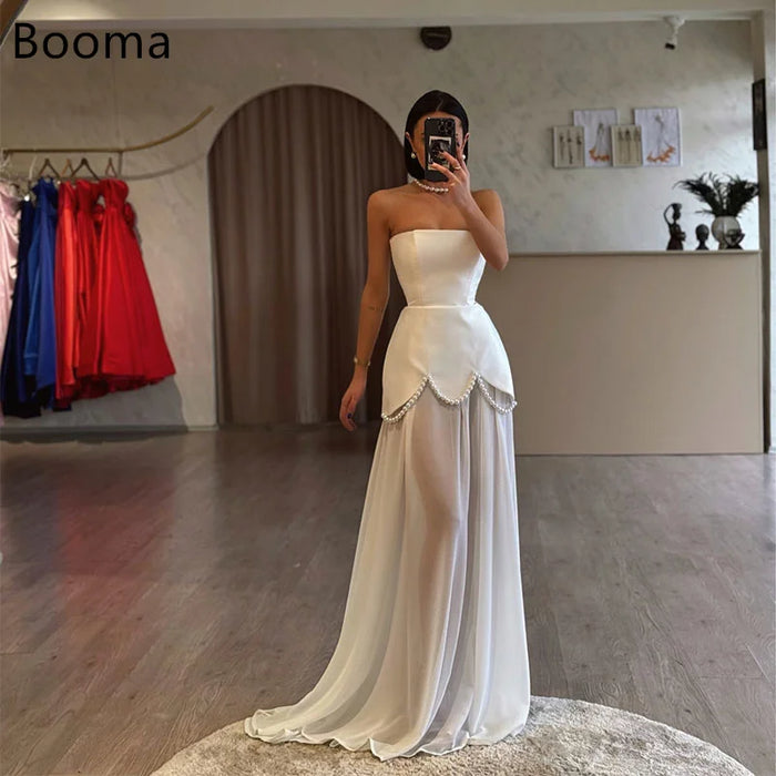 Booma Elegant Wedding Dresses Floor-Lenght Long A-Line Strapless Sleeveless Brides Gown Custom Made 2025