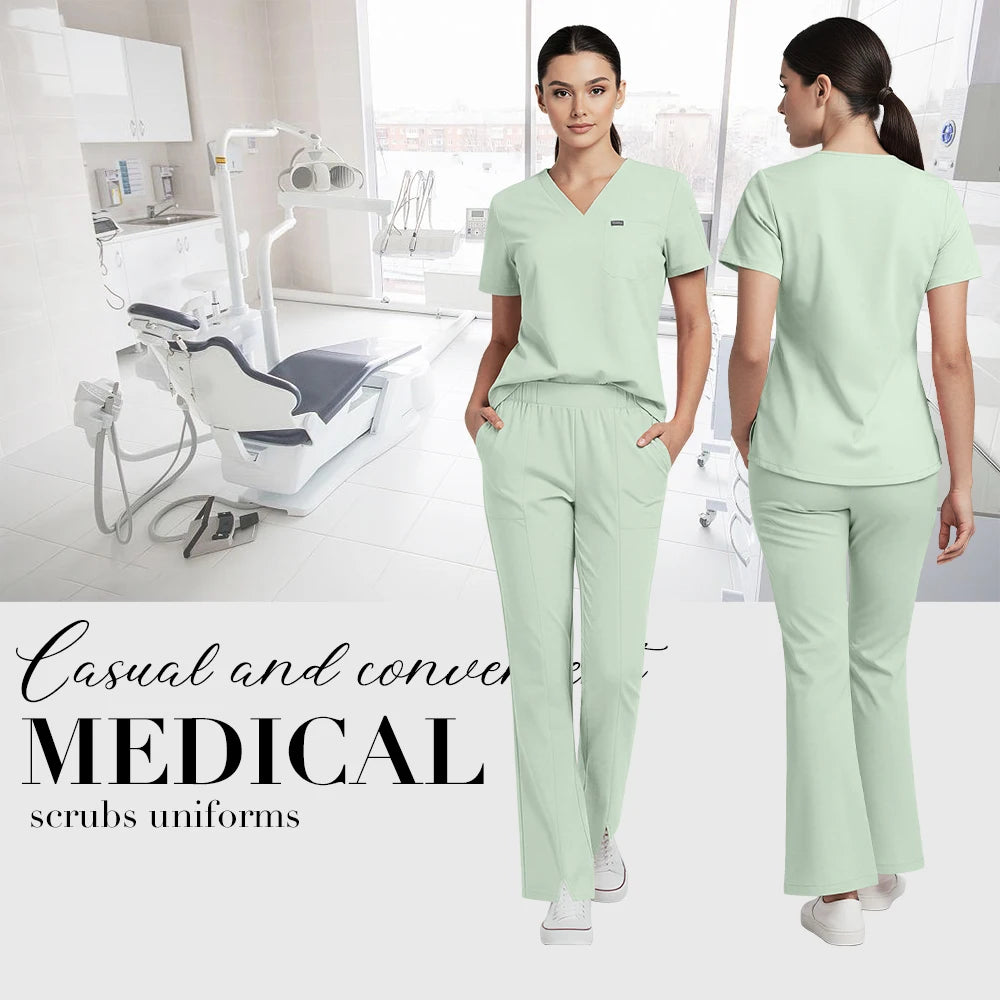 Niaahinn Pet Grooming Non-sticky Hair Workwear Surgical Uniform Medical Nurse Uniforms Women Scrubs Sets Pharmacist Work Clothes