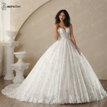 BEPEITHY Customized Glitter Princess Ivory Wedding Dresses For Women Sleeveless Shinny Lace V Neck Bride Ball Bridal Gown 2025
