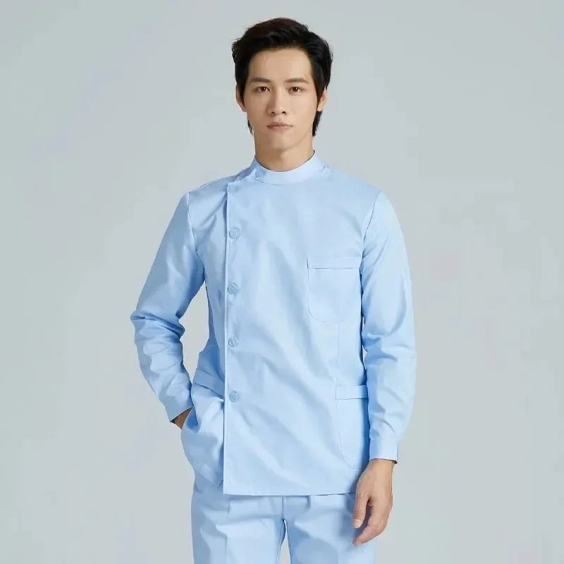 Men Medical Coat Doctor Dentist Medical Uniform Stand Up Collar Nurse Tops Male Oral Beauty Salon Nursing Care Workwear Jacket