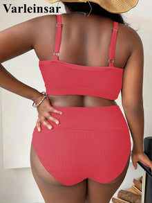 Plus Size Ribbed Two Piece Bikini Set Women V4982