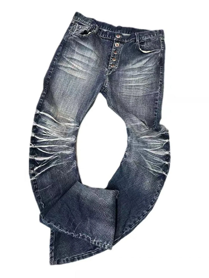 Y2k American Vintage Bootcut Jeans Full Length Distressed Subculture Denim Punk Style Retro Slim Zipper Mid Waist 2025 Autumn