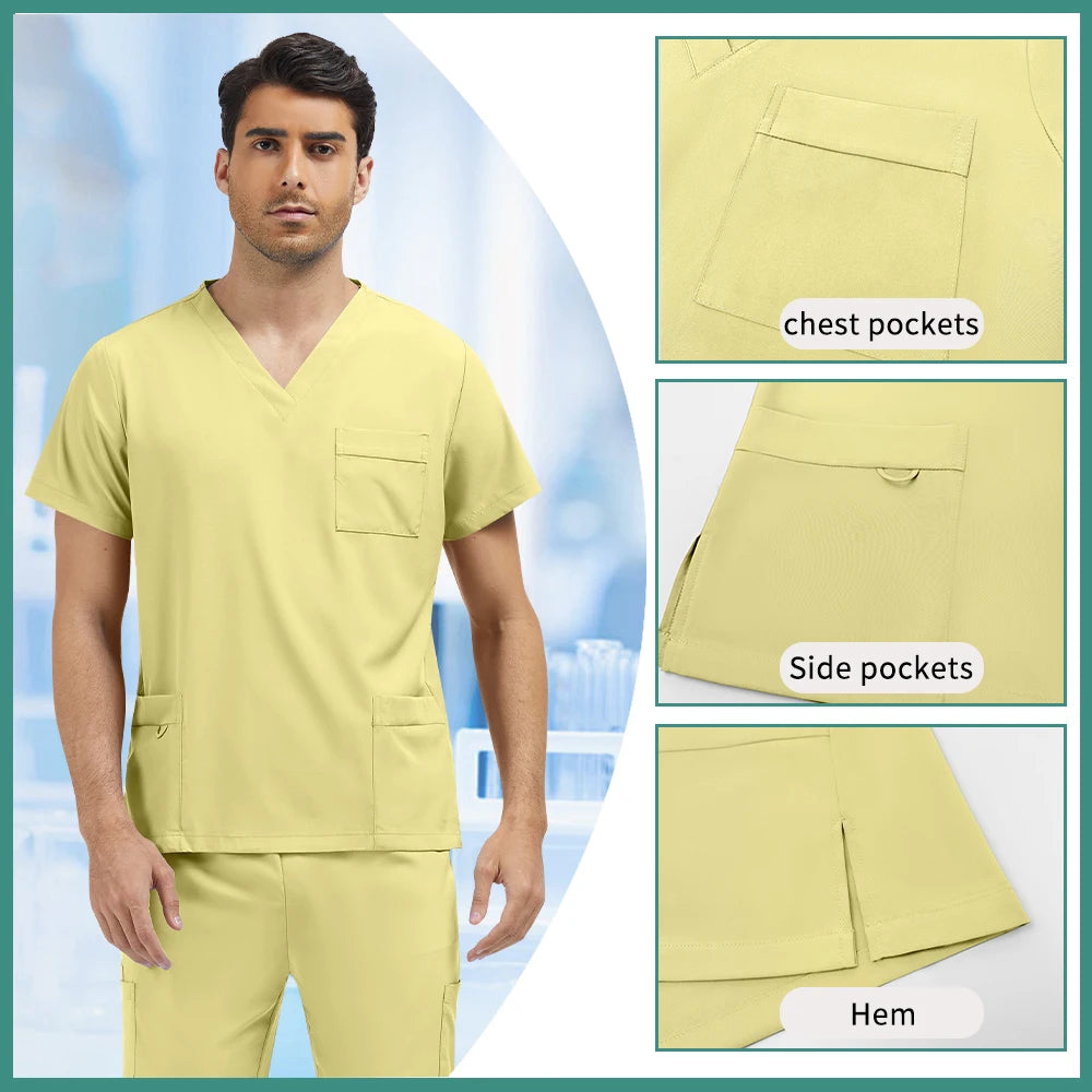 New Multi-pocket Clinical Surgical Uniforms Pockets Medical Nursing Scrubs Set Unisex Beauty Spa Workwear Dental Nurses Clothing