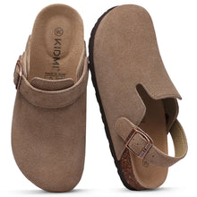 Shevalues Women Cow Suede Clogs With Adjustable Buckle Cork Leather Mules Comfortable Slip on Women Slippers Outdoor Cork Clogs