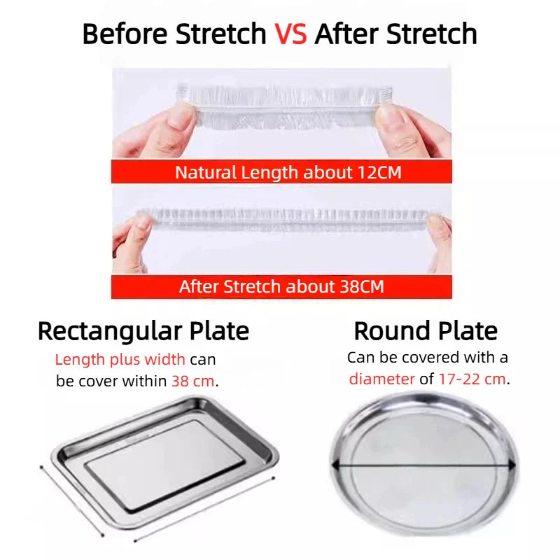 80/70/52/42cm Disposable Food Cover Wrap Food Grade Fruit Vegetable Storage Bag Elastic Plastic Bag Kitchen Fresh Keeping Bag