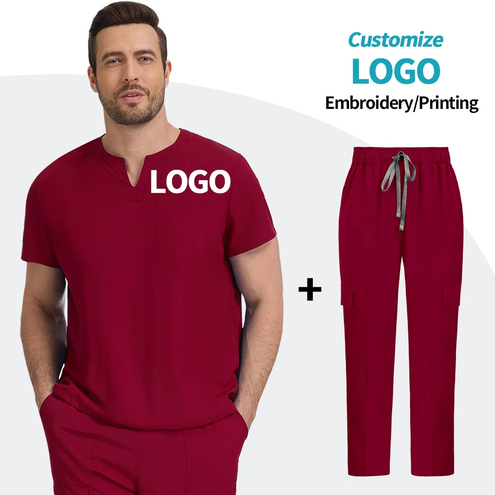 Top+pant Medical Uniform Hospital Surgery Scrub Set Unisex Short Sleeve Pet Shop Doctor Nurse Nursing Suit Lab Workwear Add Logo