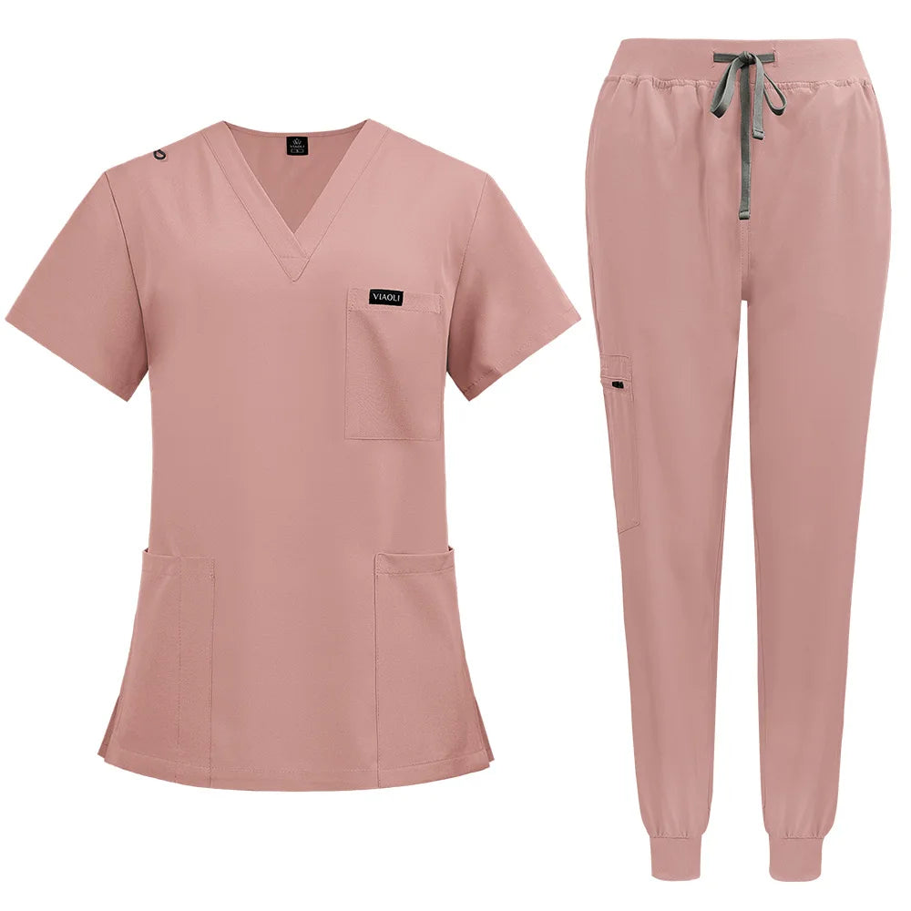 Unisex short sleeved surgical scrub set, skin care and operating room medical staff uniforms, isolation gowns