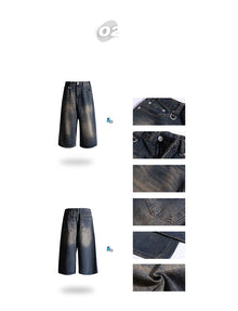 American Vintage High Waist Mid Long Baggy Denim Shorts Women's Casual 2000s Y2K Wide Leg Grunge High Street Style Shorts
