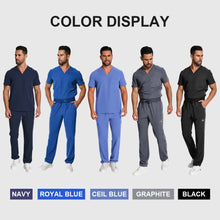 KUNGFU SCRUBS Mens Uniforms Medical Surgical Scrubs Set Short Sleeve V-Neck Top & Pants Soft Breathable Stretch Nursing Workwear