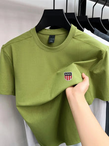 High end ice silk short sleeve T-shirt men's fashion luxury brand exquisite embroidery design, summer breathable round neck top