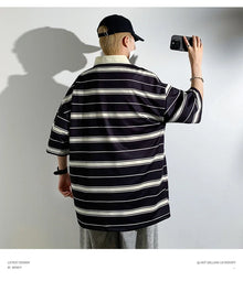 2024 New Summer Men POLO Shirt Trend Loose Clothing Students Short-sleeved T Shirt Tops Round Neck Five-quarter Sleeve Harajuku
