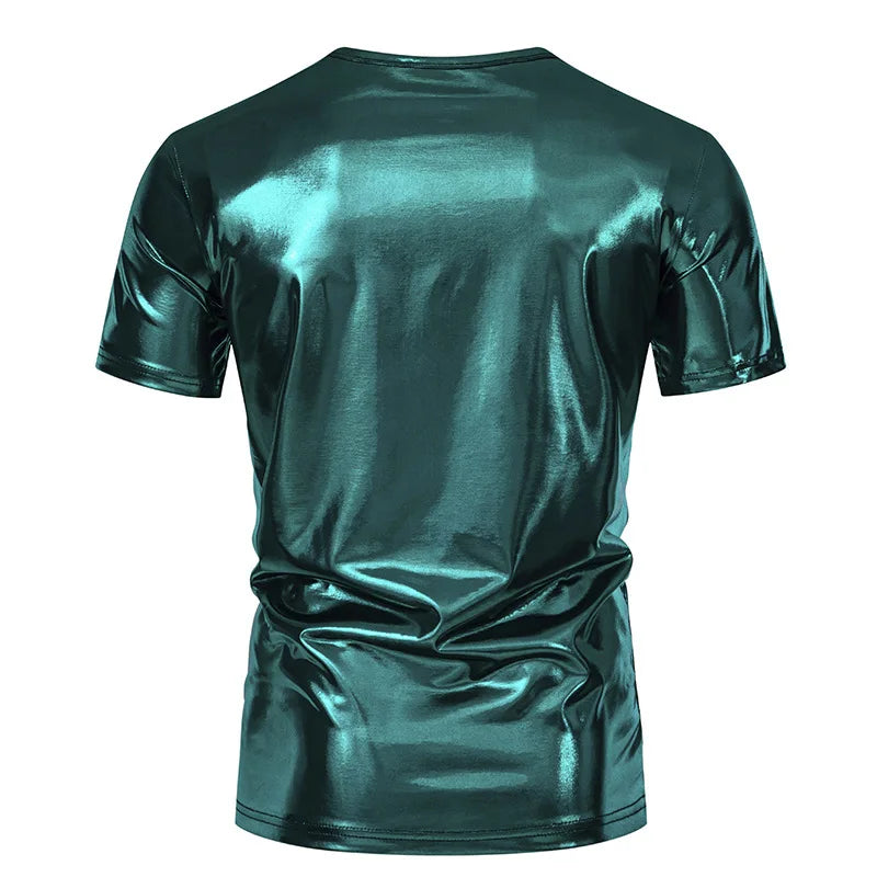 #4105 Hip Hop T Shirt Man Short Sleeve Summer T Shirt O-neck Loose Gold Silver Red Green Punk Streetwear Tshirt Shinny Surface