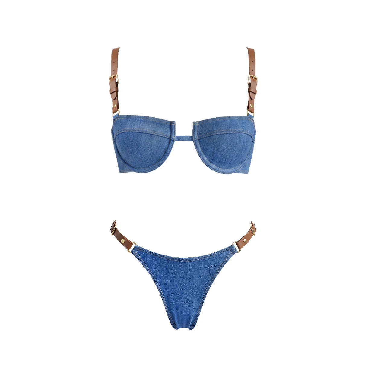 Denim Print Bikini 2026 Women Sexy Swimsuit Push Up Swimwear Bandeau Biquini Female Micro Bikinis Deep V Bathing Suit Beachwear