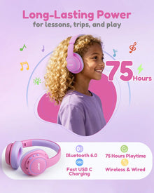 NEW Acer OHR702 Kids Bluetooth 6.0 Headphones Over Ear Headsets with Mic 85dBA Safe Volume USB C Fast Charging Toddler Headphone