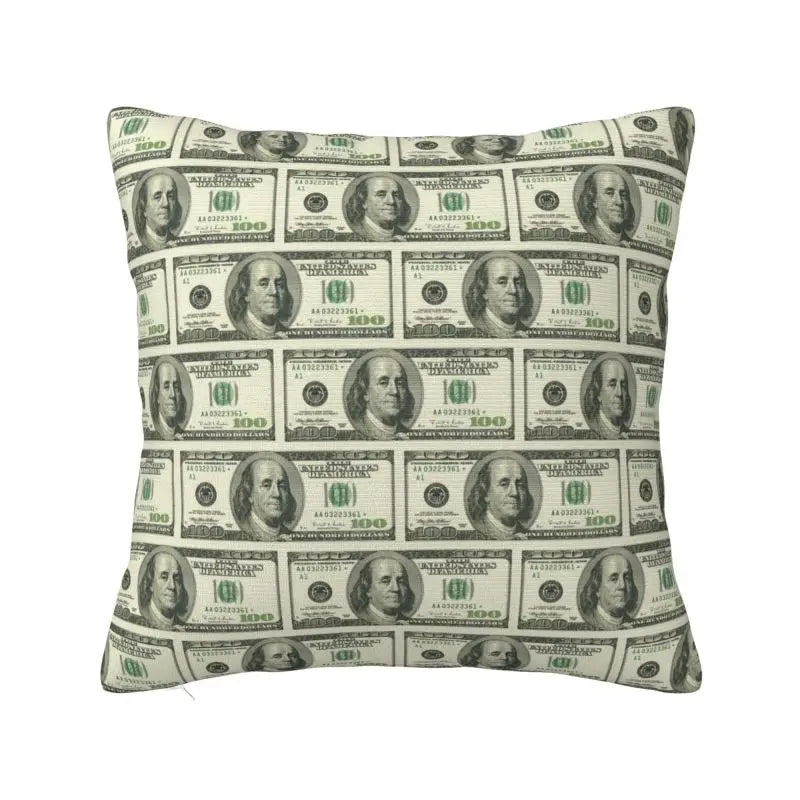 Custom Fashion Giant Money 100 Dollar Bills Cushion Cover 45x45cm Soft European Pillow for Car Square Pillowcase