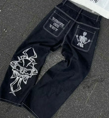 American Street Trend Letter Embroidered Loose Jeans Men Harajuku Y2K New Hip Hop Oversized Wide-leg Pants Unisex Mopping Jeans