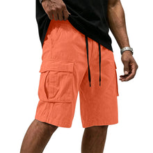 Men Multi-color Cargo Shorts Summer Loose Drawstring Elastic Waist Multi Pocket Quick Dry Casual Five Point Street Shorts