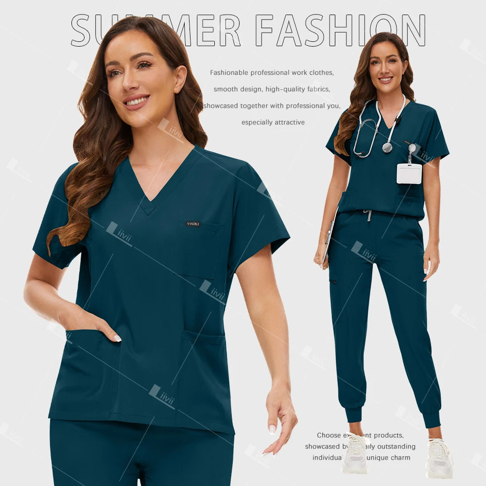 Fashion Surgical Uniforms Medical Scrub Set Doctor Nurse Clinical Workwear Nursing Suit Beauty Spa Work Clothes Scrubs Top Pants
