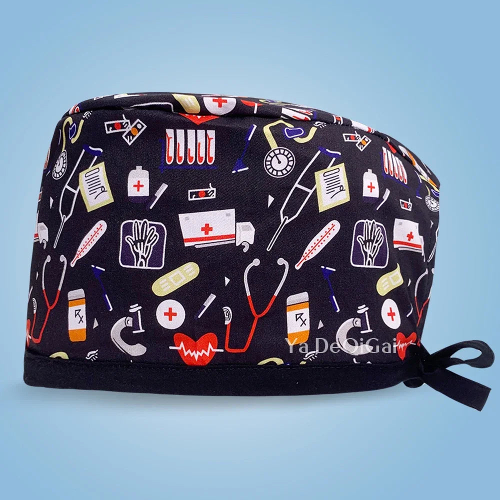 Cartoon Print Medical Scrub Hat Hospital Doctor Work Caps Health Worker Scrub Cap Pet Clinic Nurse Beautician Nursing Scrubs Hat