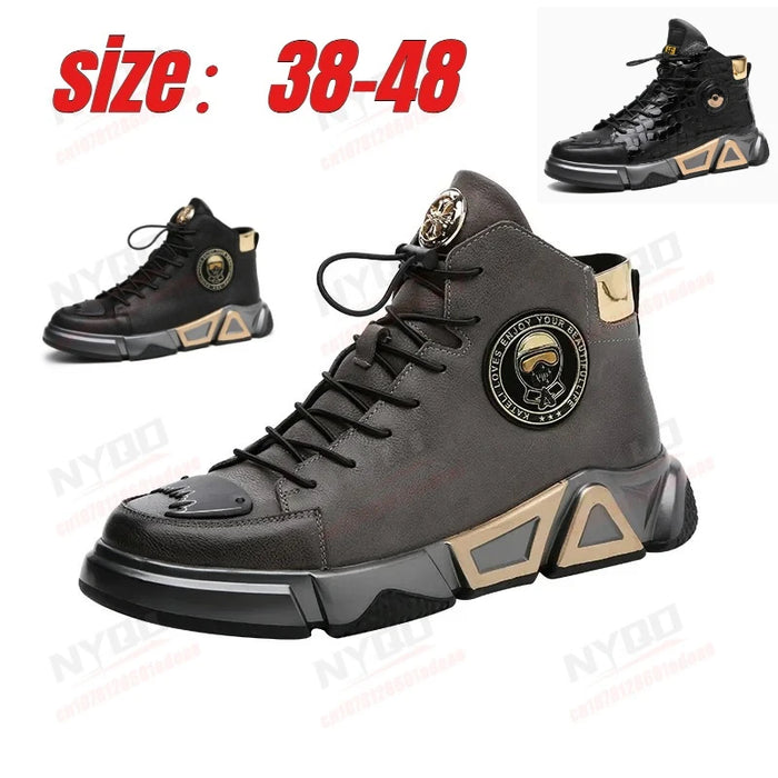 2026 Fashion Hip Hop Protective Boots Men Black High Top Leather Sneakers Luxury Designer Street Shoes