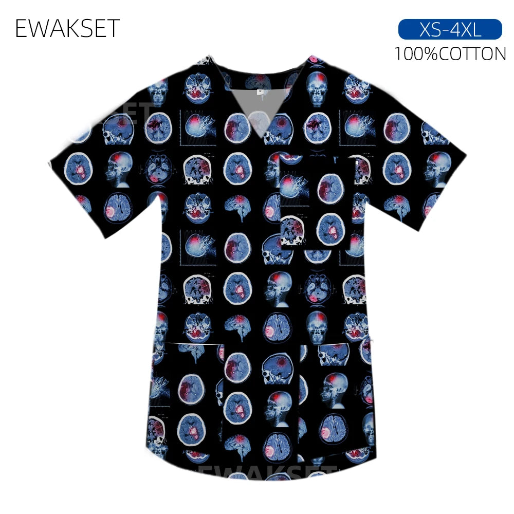 Women men Cartoon X-ray Surgical Tops pure Cotton Short Sleeve Medical Uniform Hospital Clinic Scrubs Blouse orthopedics Clothes