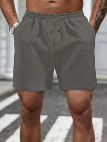 Men's Textured Knit Casual Shorts, Elastic Waist Drawstring Summer Shorts with Pockets for Street & Daily Wear
