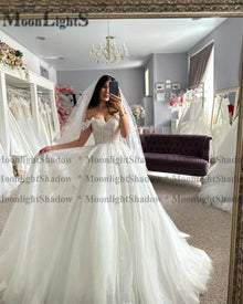Moonlight Lace Wedding Dress Off Shoulder Appliques A Line Sweetheart Bride Bridal Dress Backless Customized Vestidos De Novia