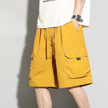 Men's High Street Cargo Shorts Lightweight Breathable Solid Color Drawstring Waist Big Pockets Shorts Casual Summer Short Pants