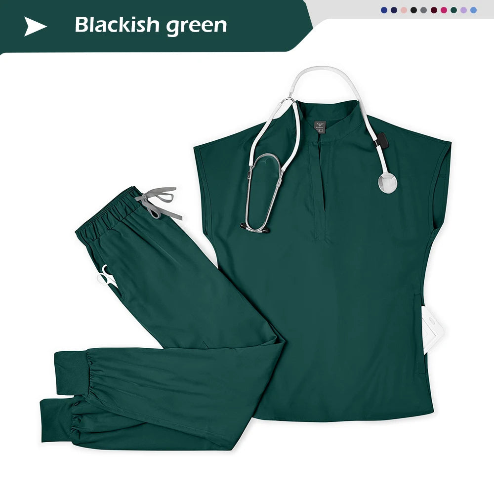Wholesale Medical Scrub Set Spandex Stretch Nurse Scrub Beauty Spa Uniform Healthcare Nursing Pharmacy Lab Coat Clinical Uniform