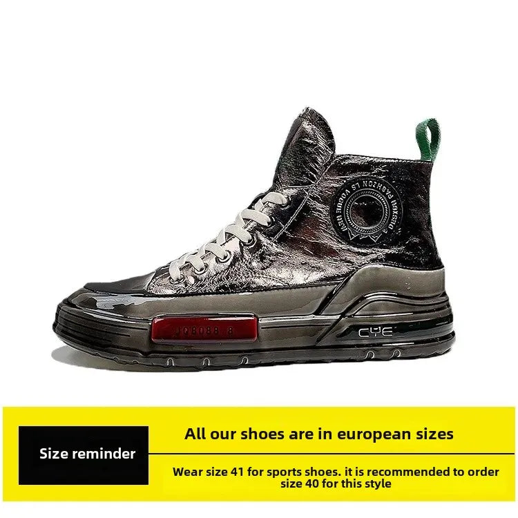 Men's High Top Casual Trendy Leather Shoes Winter New Arrival Breathable Korean Style European Station Trendy Shoes