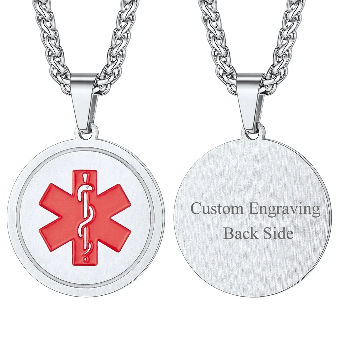 U7 Stainless Steel Custom Data Engrave ID Medical Alert Tag Necklace Men Women First Aid Allergy Infomation Emergcy Med Jewelry