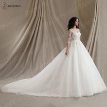 BEPEITHY Customized Muslim Long Sleeves Wedding Dresses 2026 Winter Women Princess Bridal Ivory Luxury Glitter Ball Gown Bride