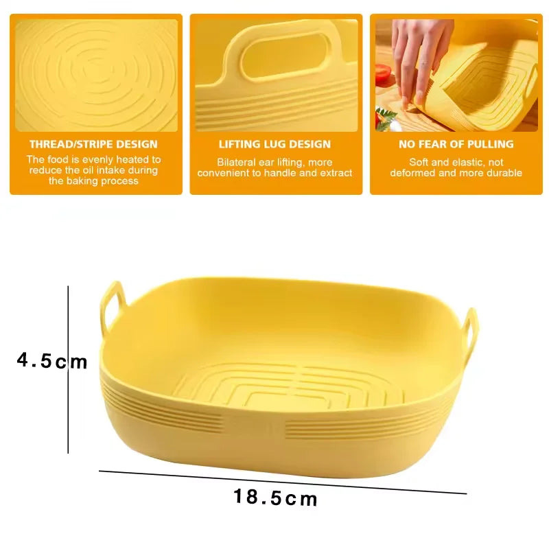 New Silicone Air Fryers Oven Baking Tray Basket Reusable Airfryer Pan Liner Mold Pizza Mat Replacement Grill Pan Accessories
