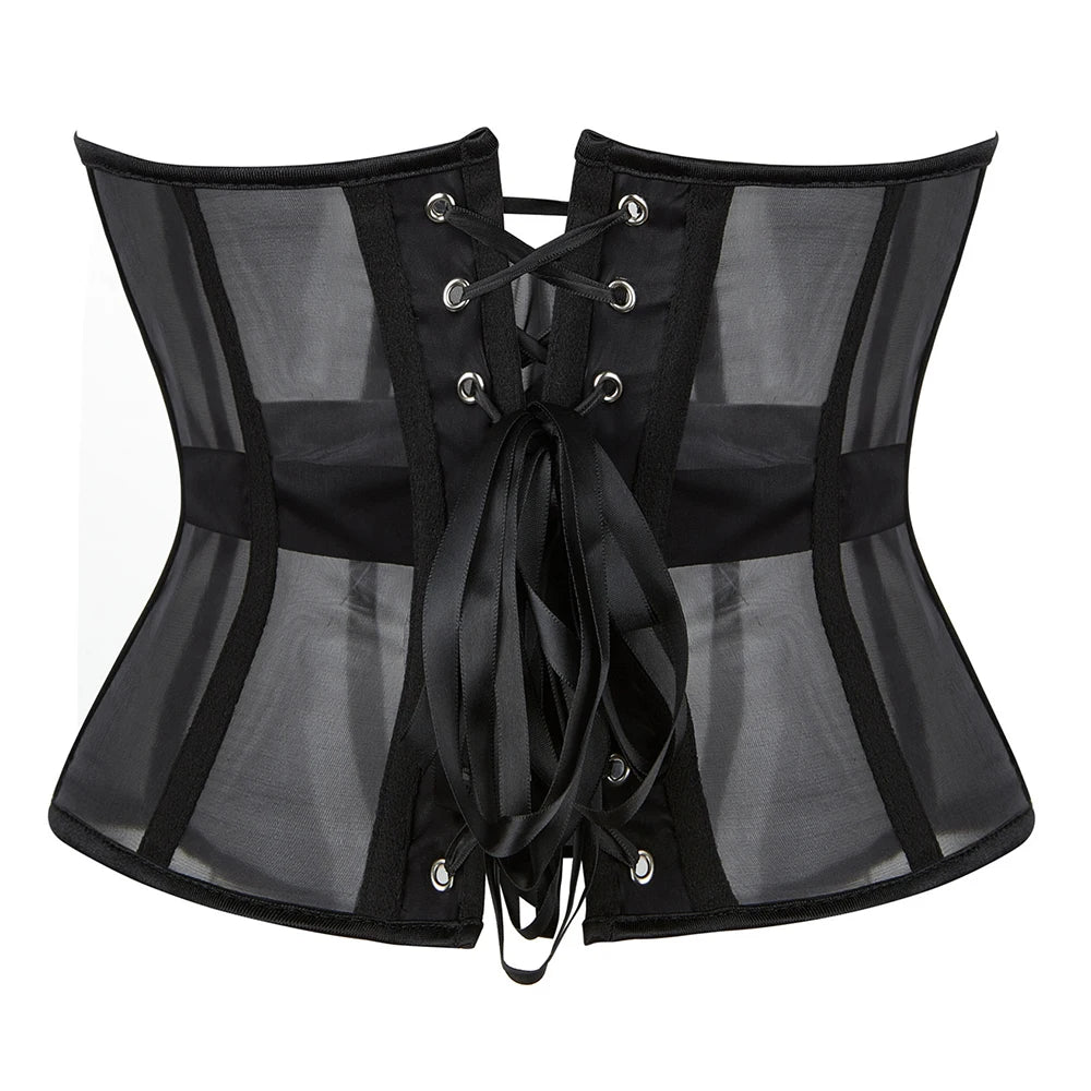 Women Underbust Bustiers Sexy Corset Top Mesh Breathable Lace Up Body Shaper Waist Trainer Sexy Corselet