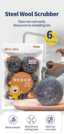Lot de 6/12 éponges à récurer en acier inoxydable, antirouille, anti-rayures, tampons à récurer ultra-résistants pour un nettoyage en profondeur des casseroles, poêles, grills, éviers et cuisine