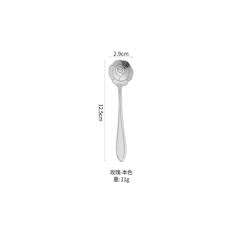 1pcs Stainless Steel Cherry Rose Flower Gold Scoop Coffee Spoon Gifts Kitchen Dessert Tea Accessories Tableware Decoration