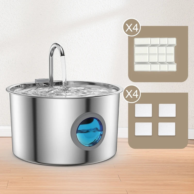 Fontaine à eau pour chat en acier inoxydable, abreuvoir automatique pour animaux de 3,2 litres pour chiens et chats d'intérieur avec filtres remplaçables