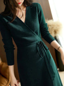 Autumn Winter Sweater Dress V Neck Wrap For Women Korean