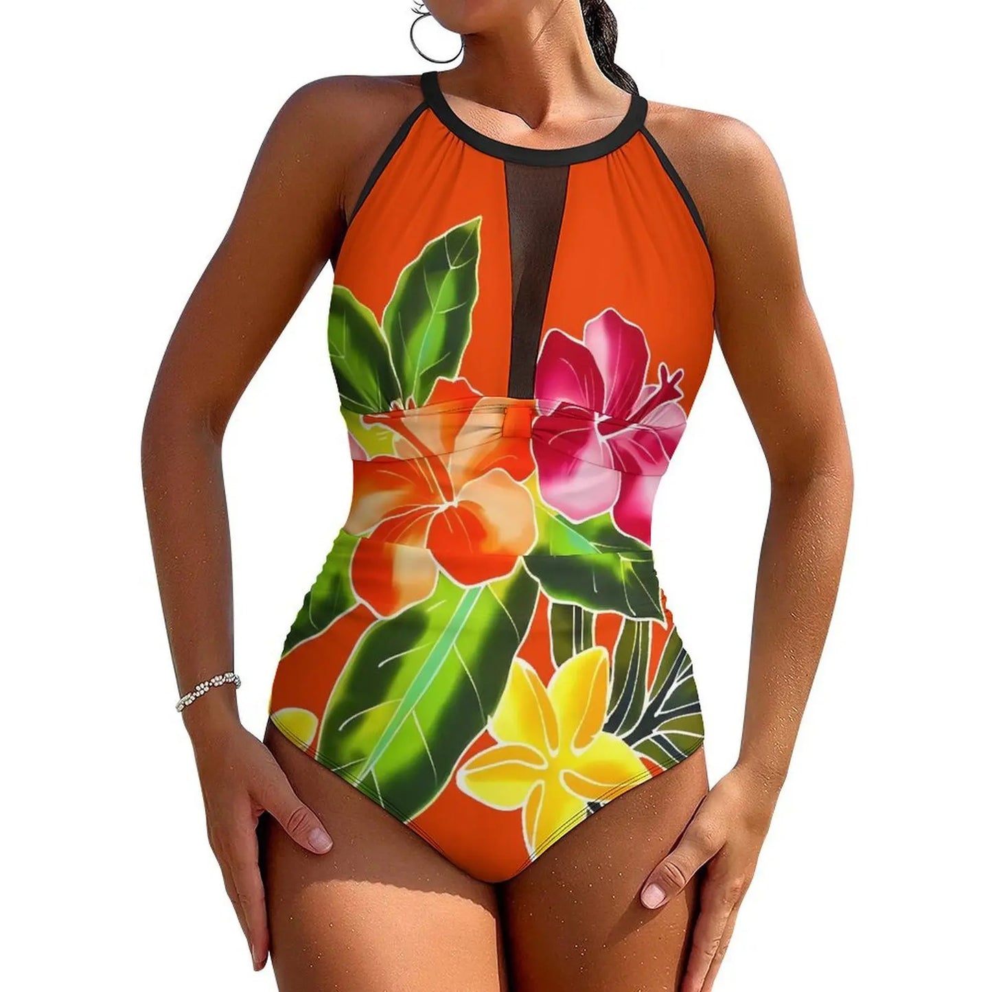 Fiji High-Waisted Swimsuit Push-Up One-Piece Swimsuit Polynesian Custom Ethnic Print Swimwear Printed Swimsuit Backless Bikini