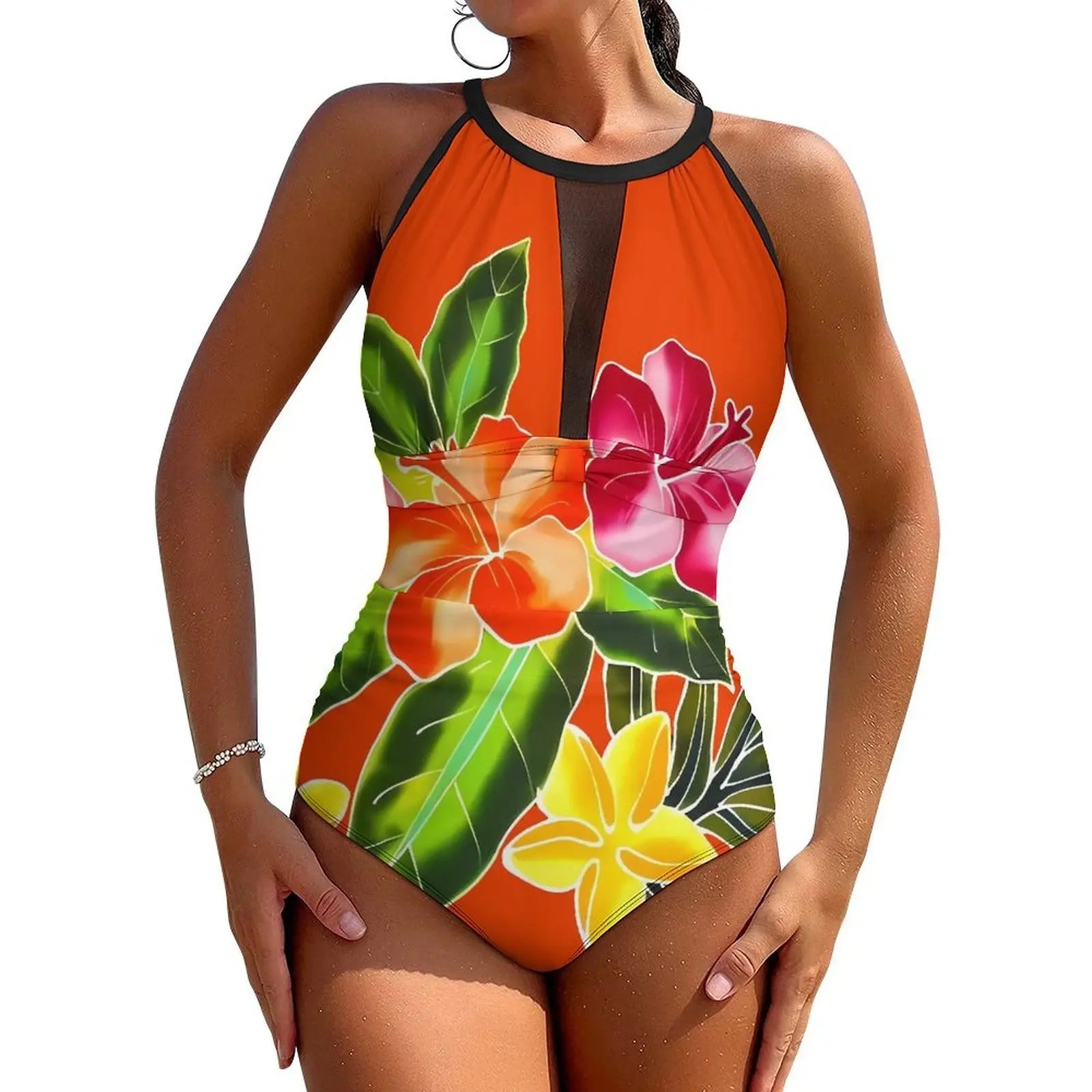 Fiji High-Waisted Swimsuit Push-Up One-Piece Swimsuit Polynesian Custom Ethnic Print Swimwear Printed Swimsuit Backless Bikini