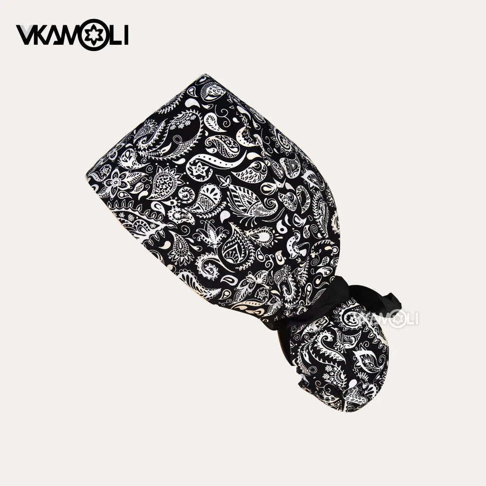 Ribbon Ties Ponytail Hair Holder Nurse Scrub Caps Women Long Hair Ponytail Caps