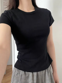 Korean Style Slim Fit Short Sleeve Cotton Blend Tee Women